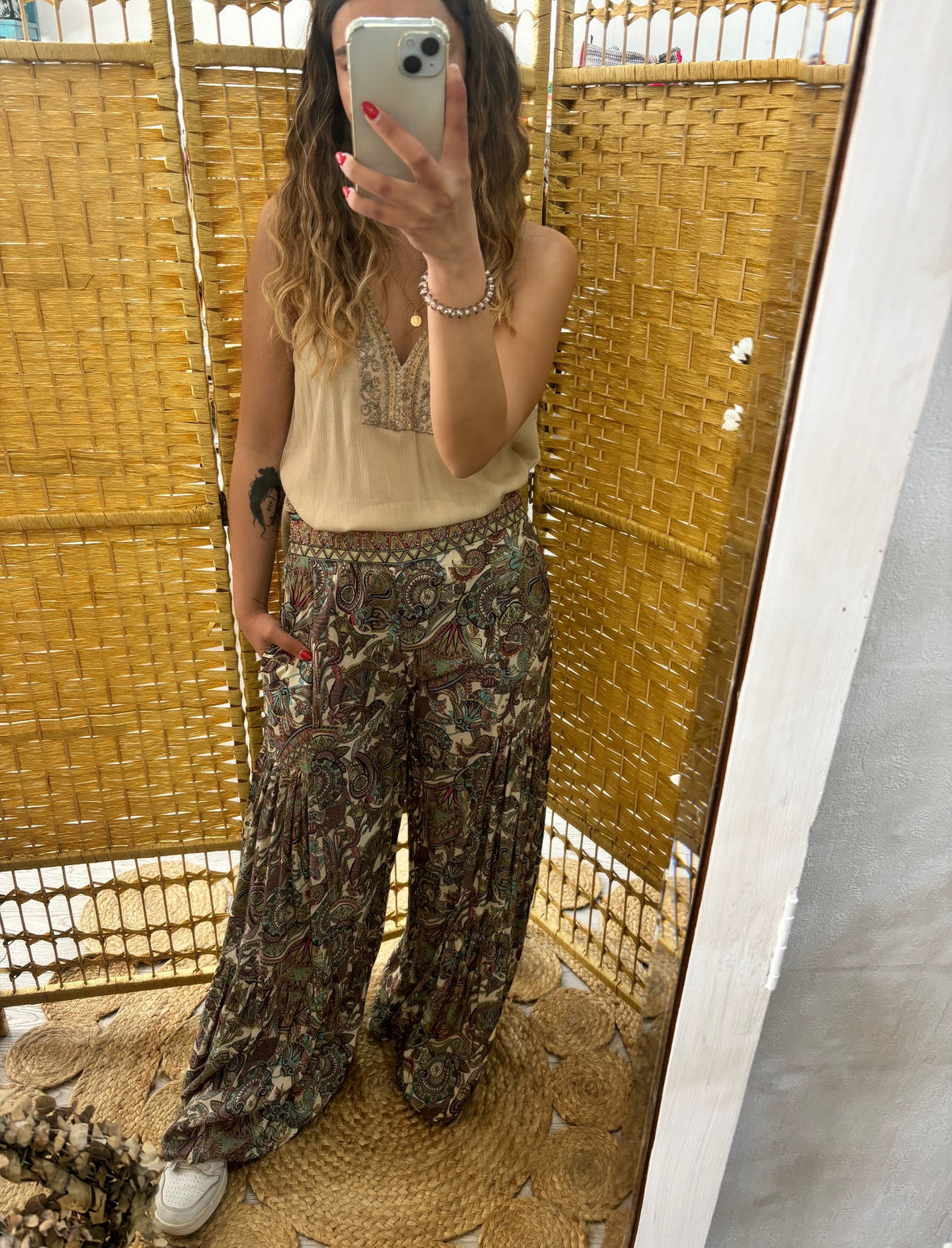 Green wide leg trousers with paisley print GF.Sakil