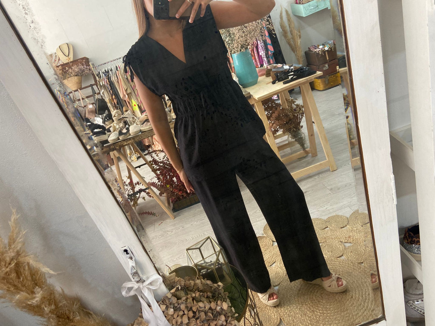 Conjunto túnica e pantalonas framboesa
