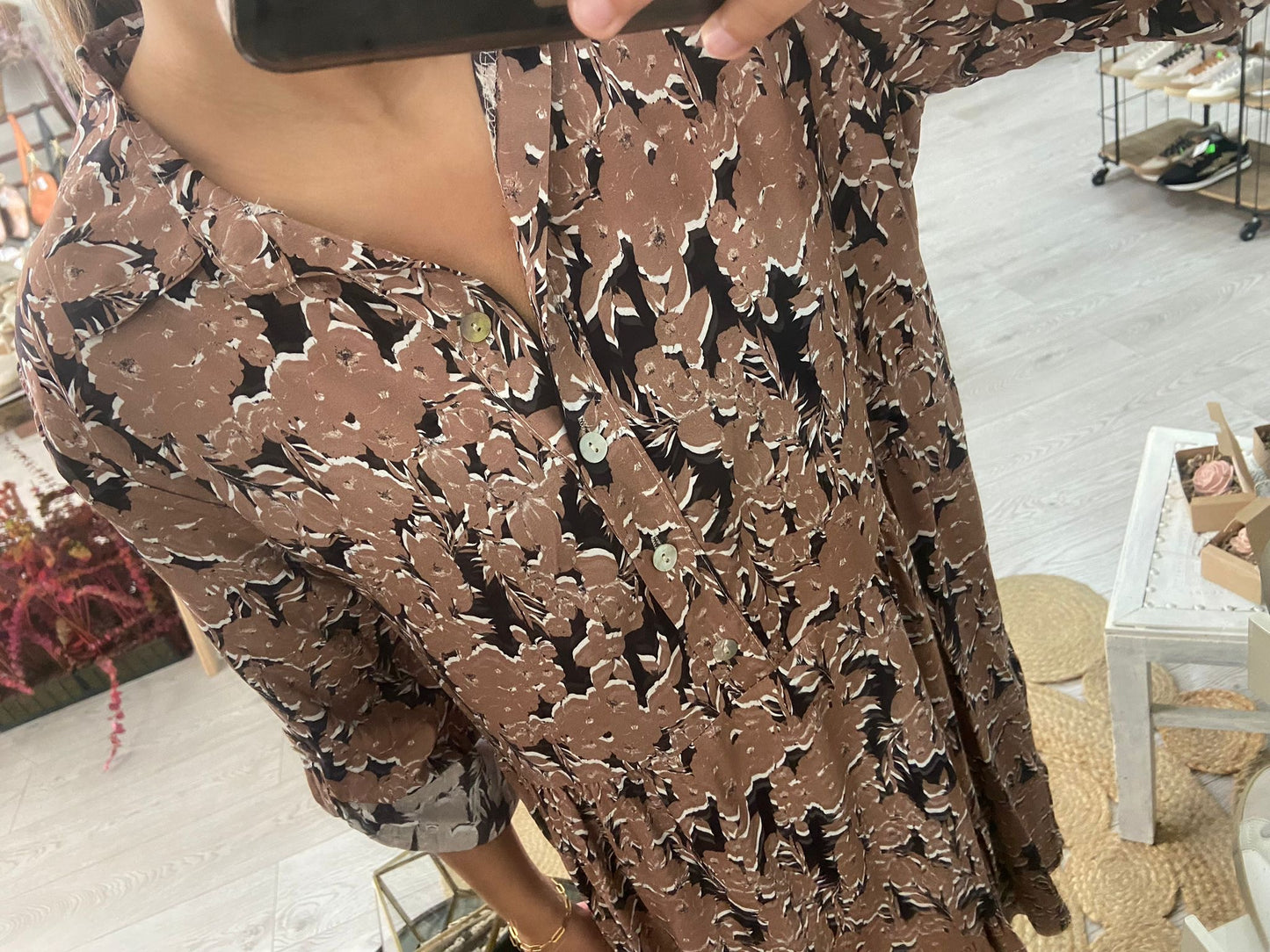 Vestido estampado flores azul/laranja