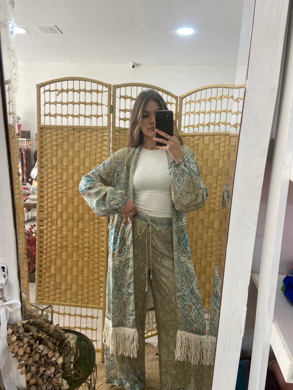 Kimono estampado verde con flecos GF.lasha