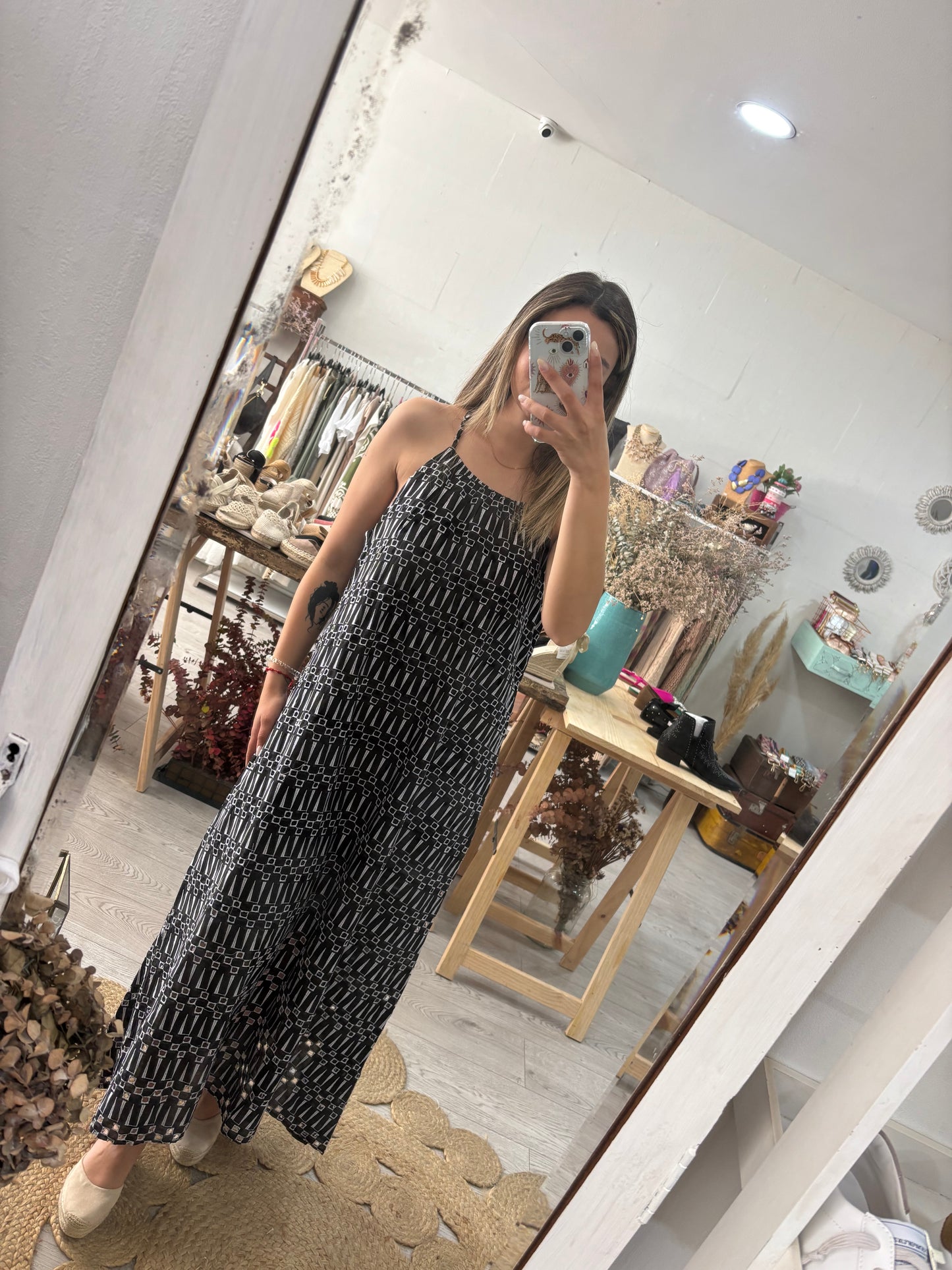 Vestido alças finas preto/branco