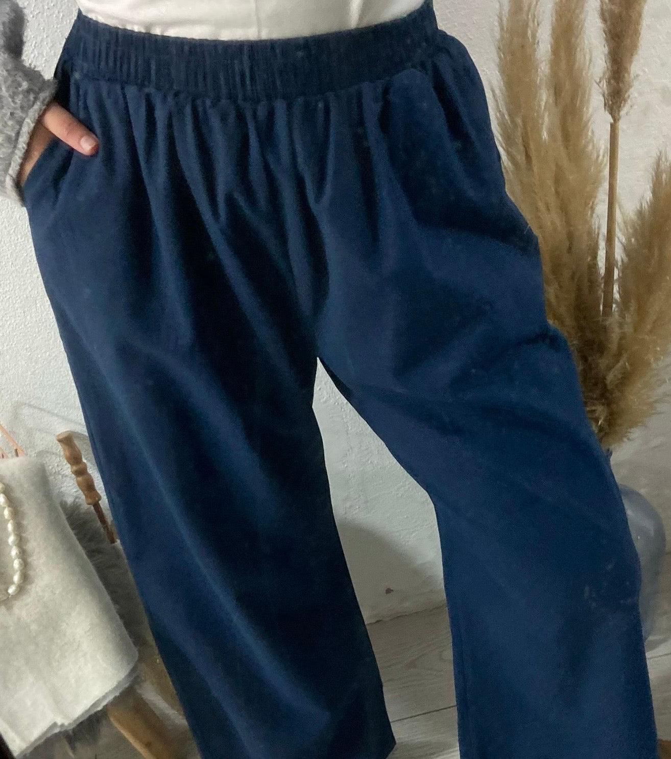 Pantalonas bege algodão com bolsos