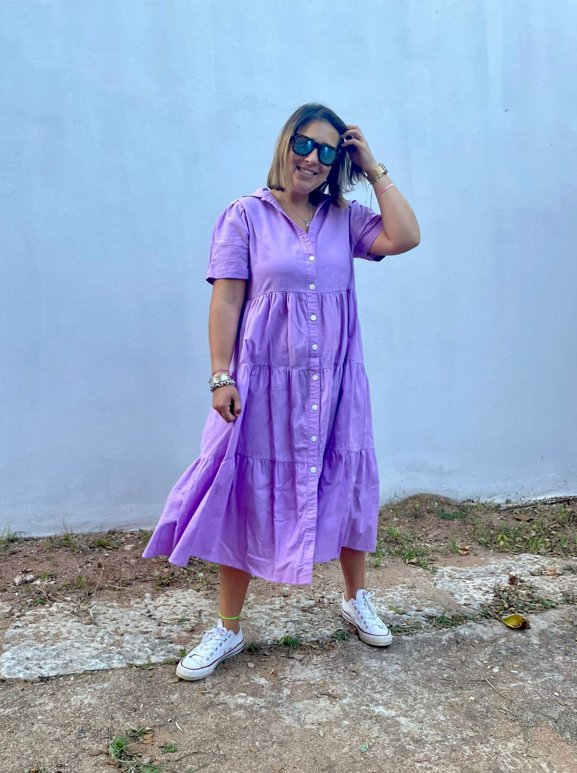 Vestido camiseiro lilás