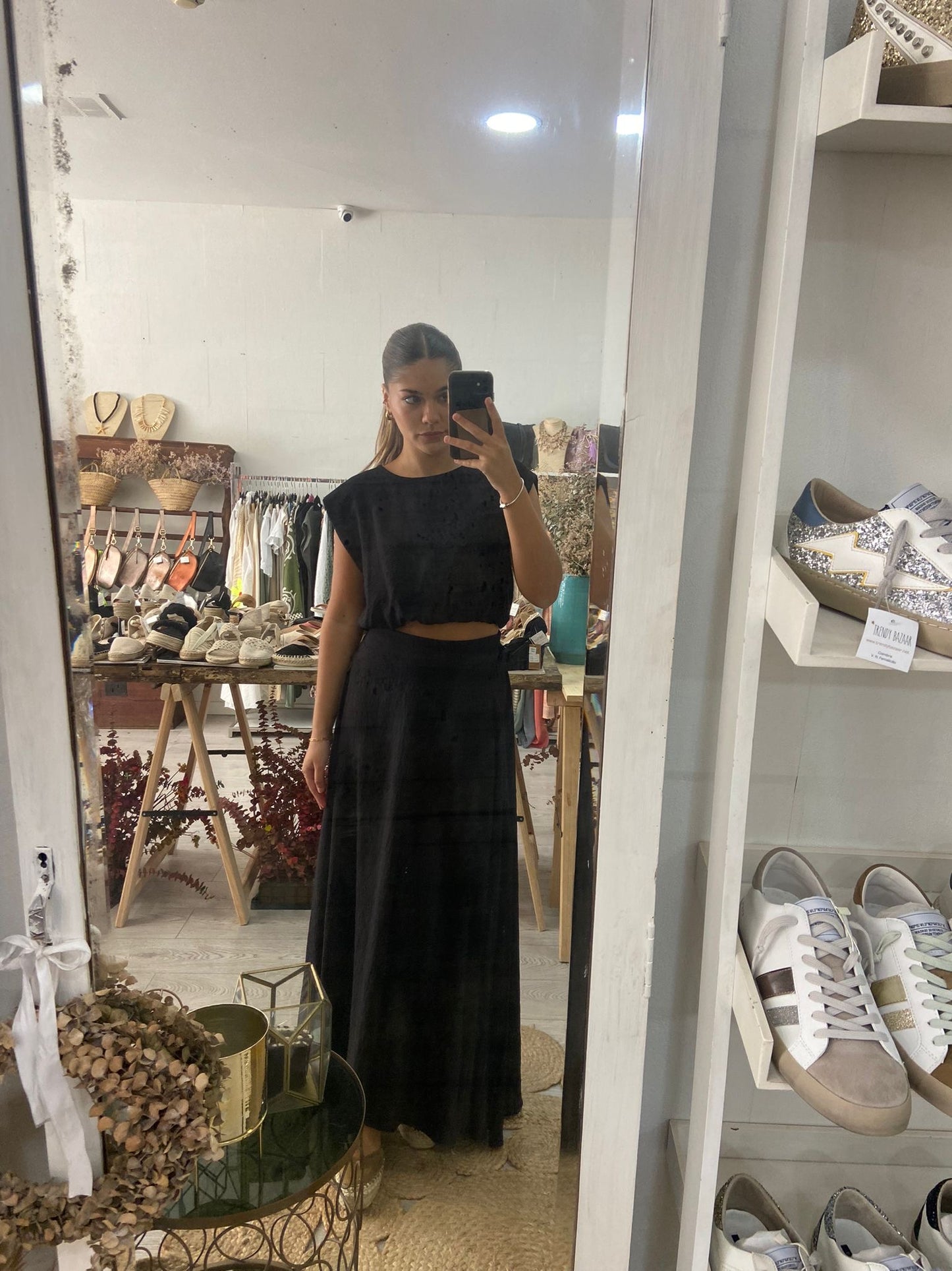 Conjunto túnica e saia caqui