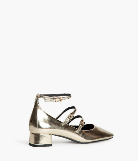 Metallic Mary Janes with heels and buckles