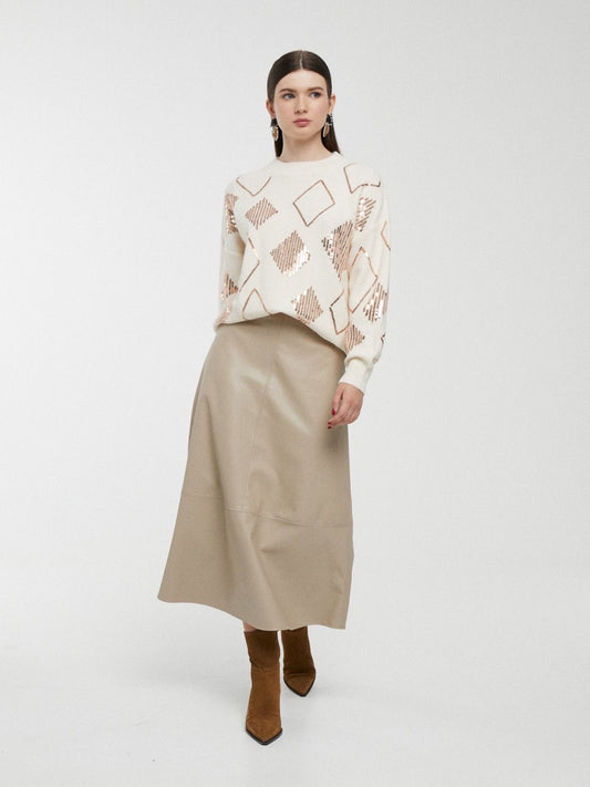 Camisola cru com losangos em lantejoulas