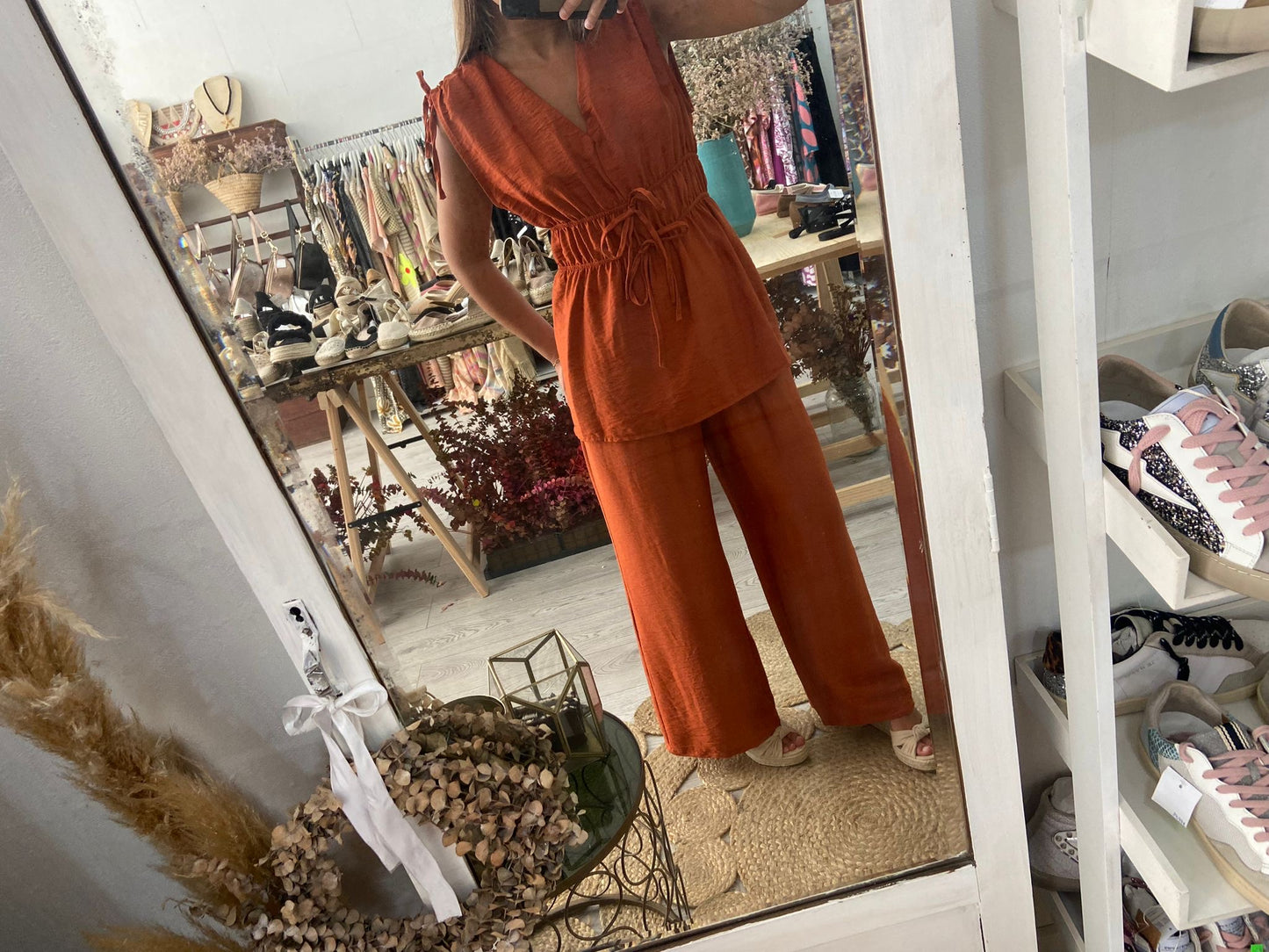 Conjunto túnica e pantalonas framboesa
