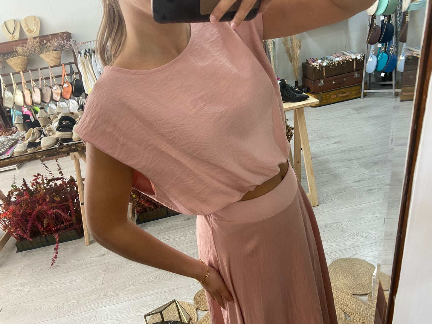 Conjunto túnica e saia caqui