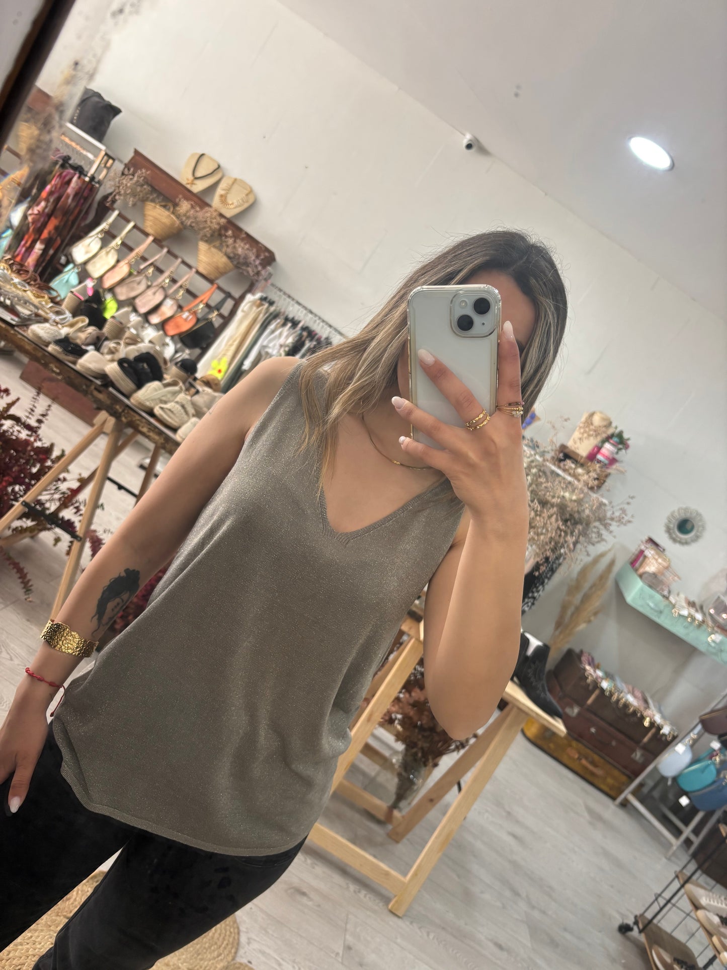 Top de malha rose gold lurex