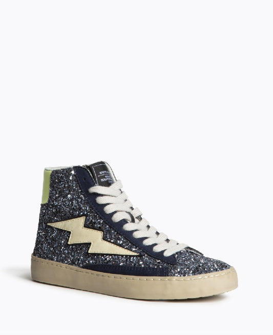 Bota Sapatilhas glitter azul com raio