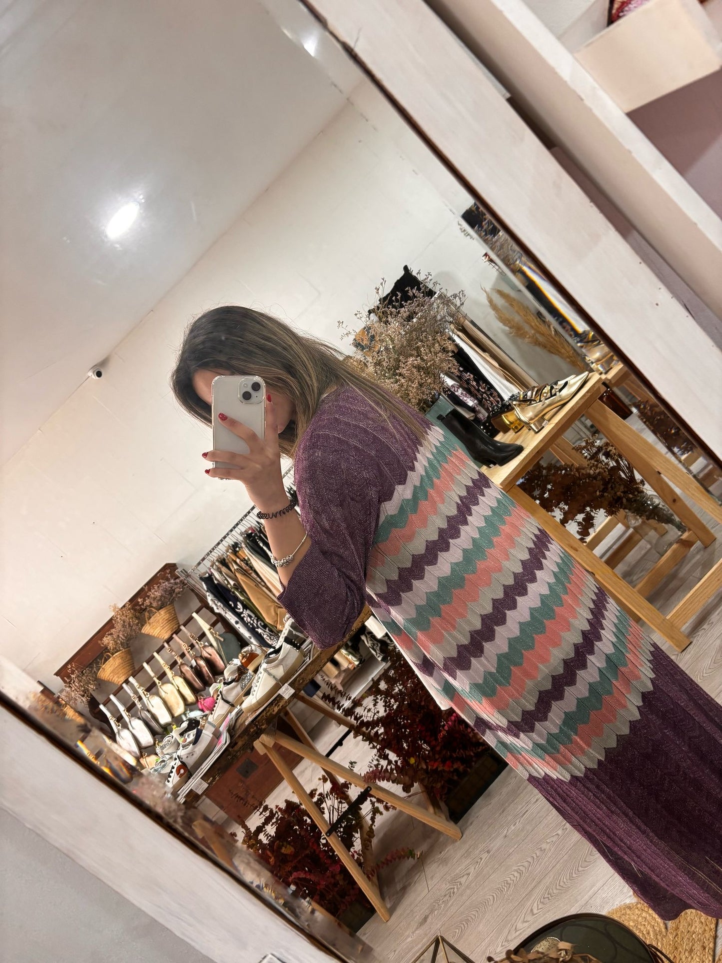 Kimono midi de lúrex con ziz zag morado