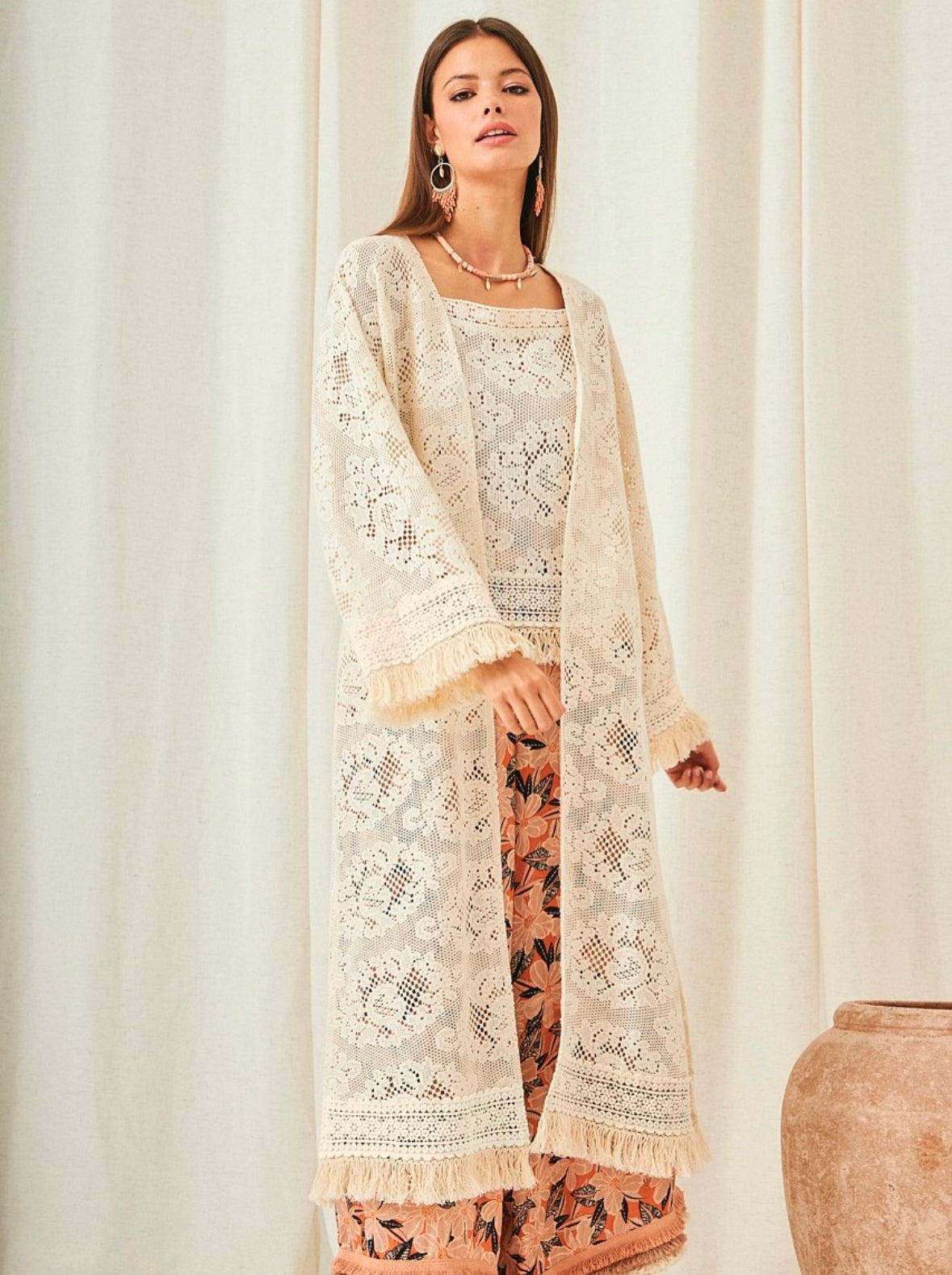 Ivory lace kimono Se.Dina