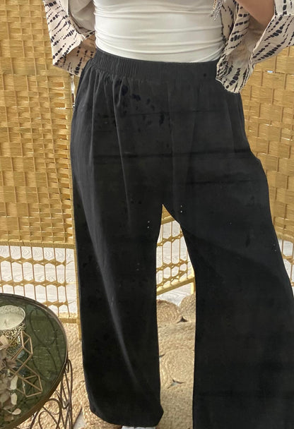 Pantalonas bege algodão com bolsos