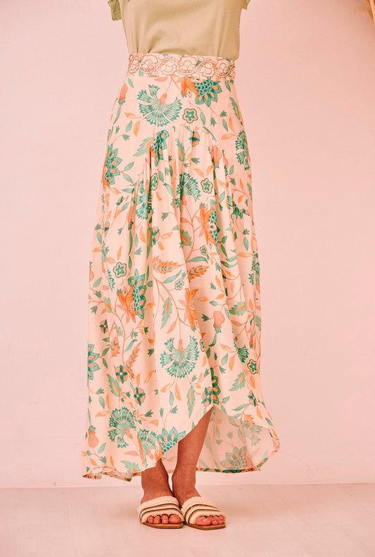 Saia marfim estampado de flores GF.Ilin