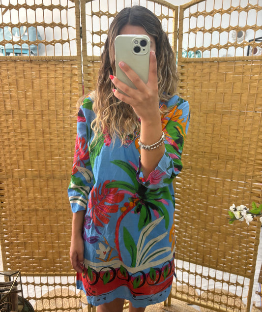 Túnica/ Saída de praia estampado tropical