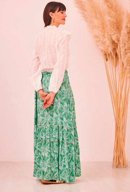 Saia de cruzar com estampado verde folhas GF.Naiala