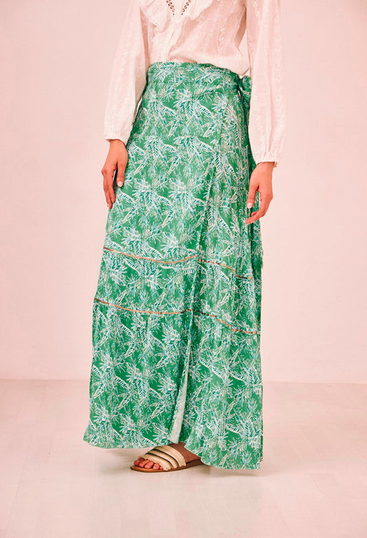 Saia de cruzar com estampado verde folhas GF.Naiala