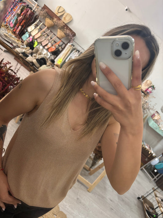 Top de malha rose gold lurex