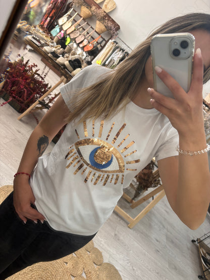 Tshirt olho grego em lantejoulas