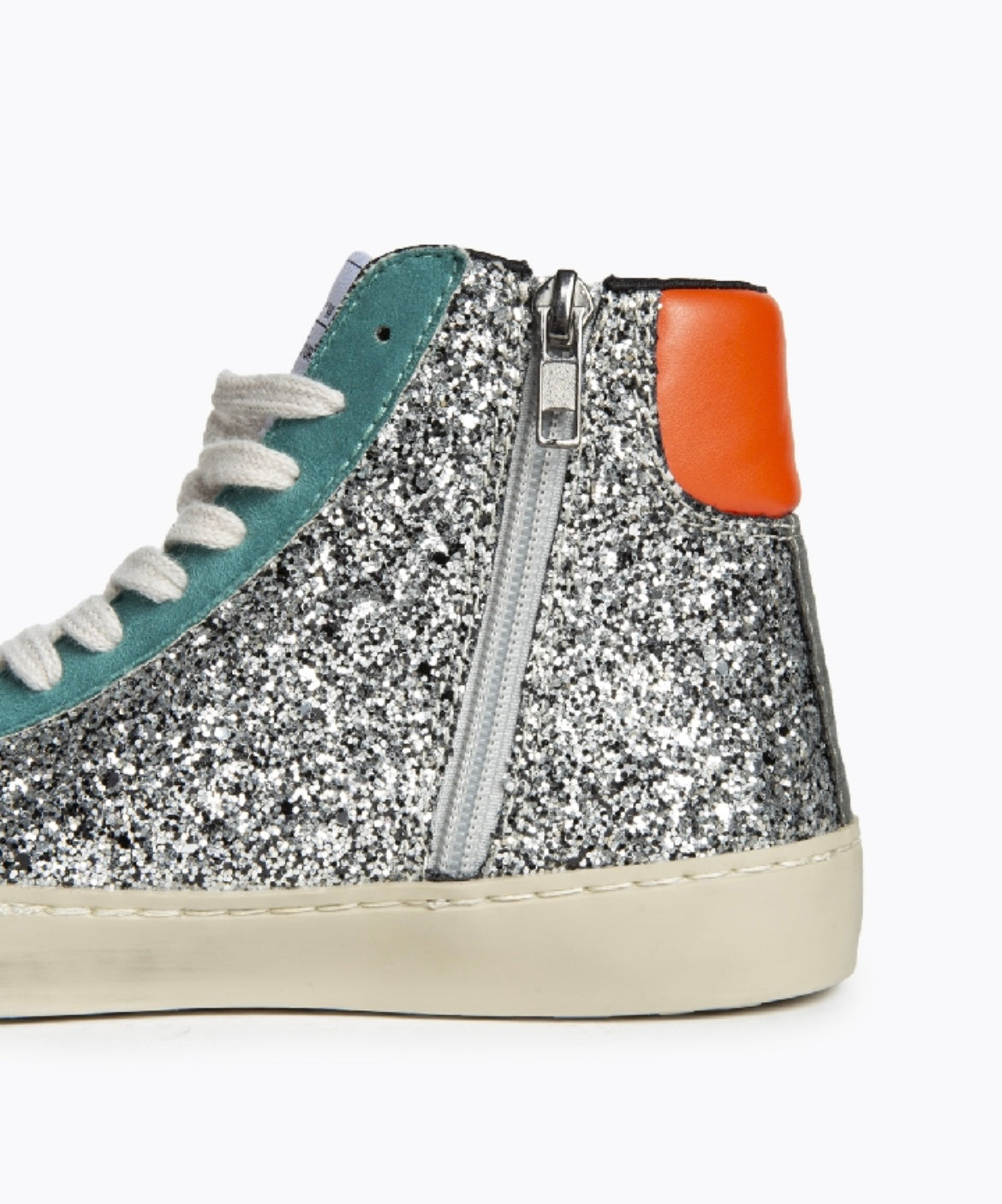 Botas Sapatilha glitter prata raio branco pormenores esmeralda