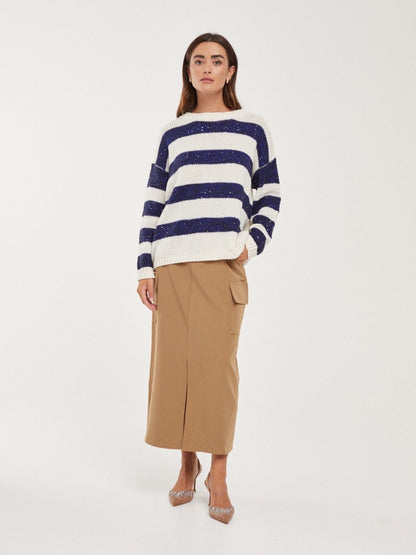 Camisola riscas pretas com lantejoulas