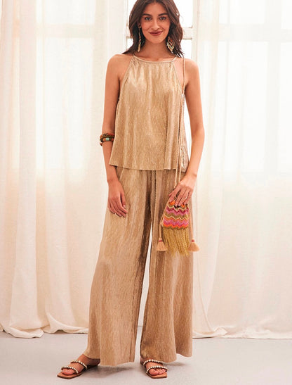 SE.Oro gold pleated pants