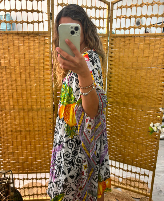 Túnica/ Saída de praia estampado tropical
