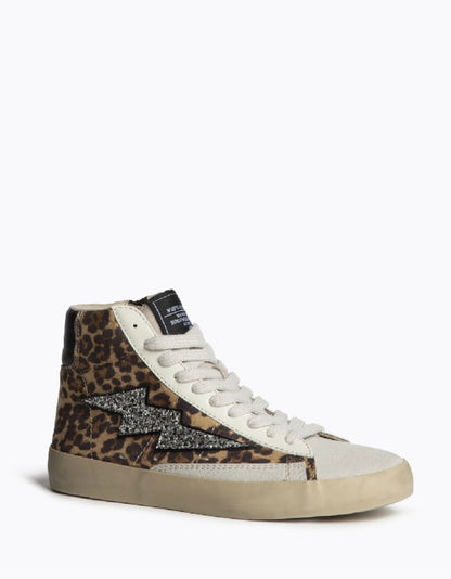 Bota Sapatilhas leopardo com raio glitter prata