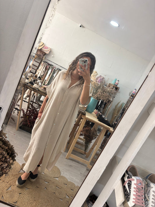 Vestido/kaftan algodão bege