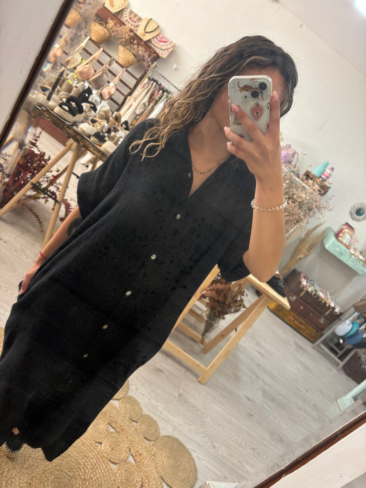 Vestido/kaftan algodão preto