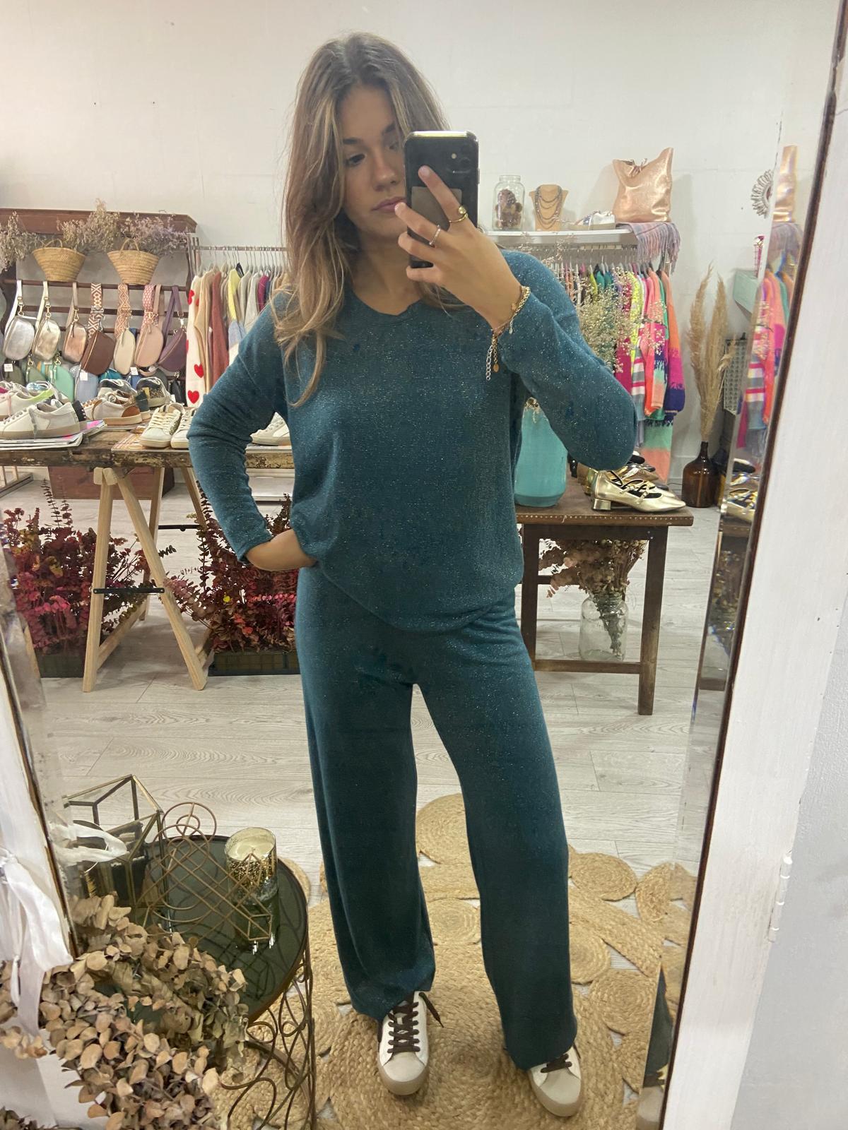 Conjunto de punto de lurex azul