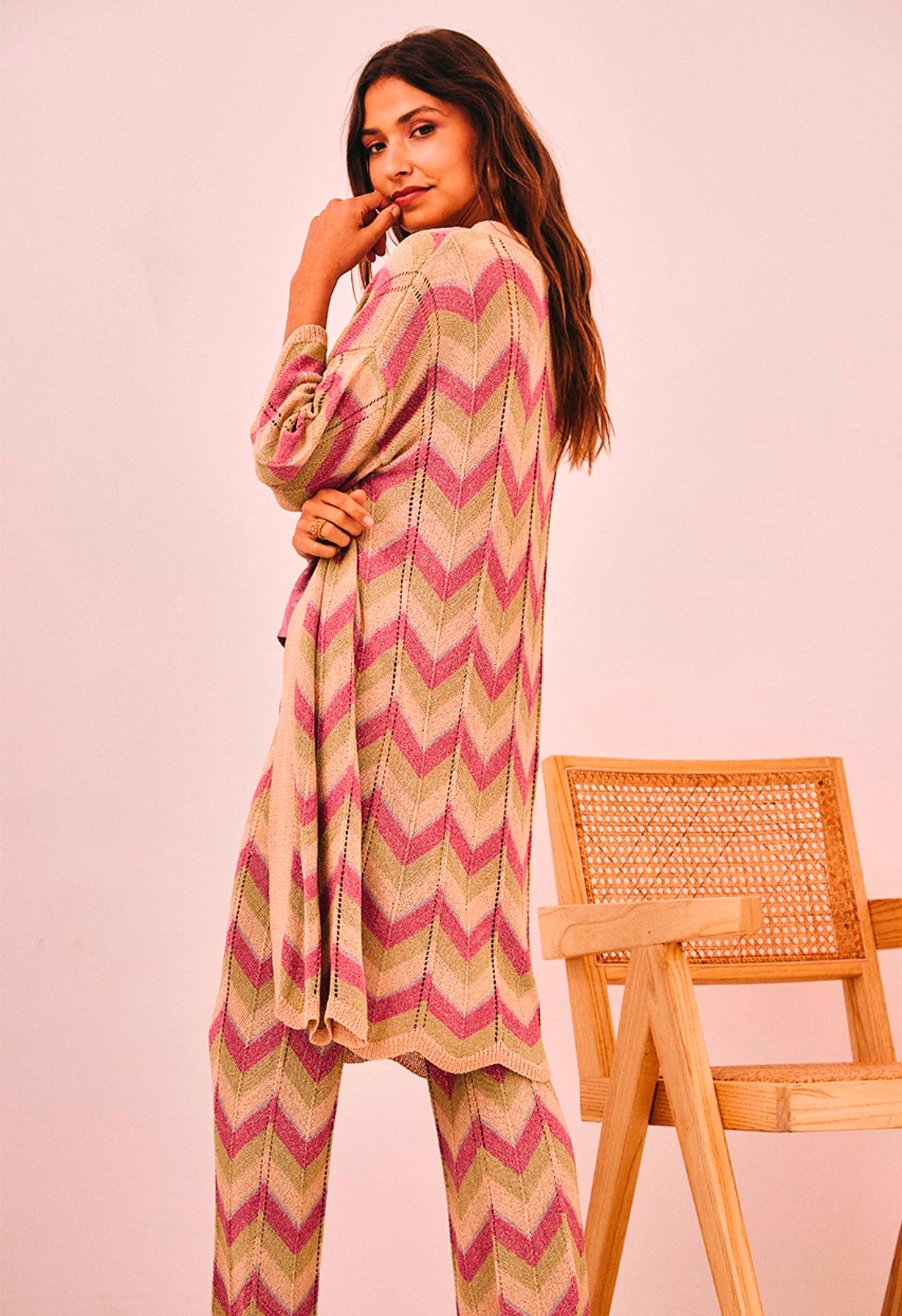 Kimono beige en zigzag tricolor de lúrex TS.Bangalore