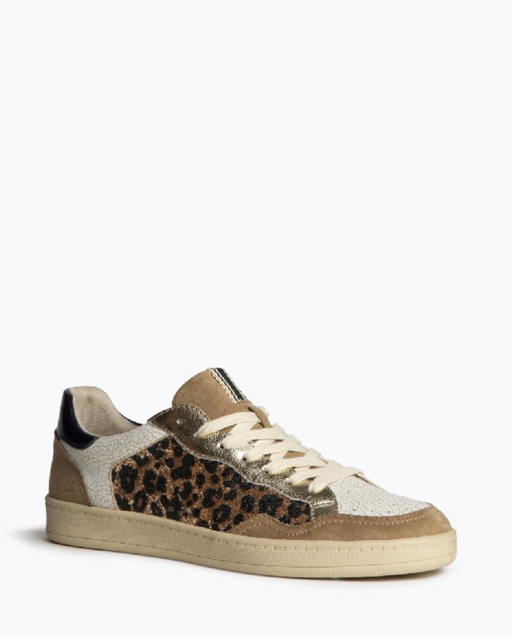 Sapatilhas leopardo glitter oro e camel