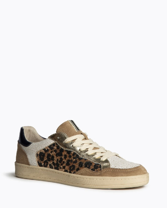 Sapatilhas leopardo glitter oro e camel