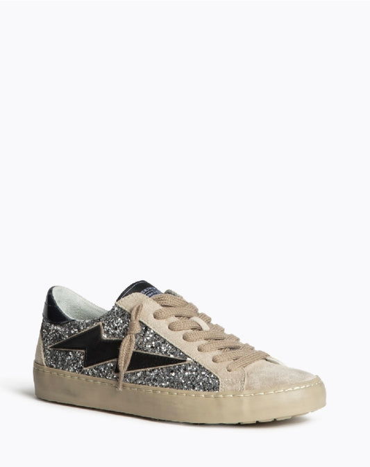 Sapatilhas glitter prata raio preto