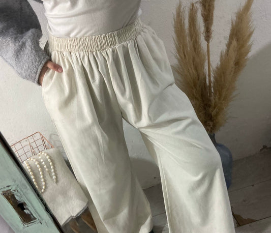 Pantalonas bege algodão com bolsos