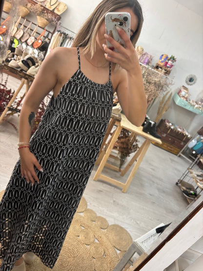 Vestido alças finas preto/branco