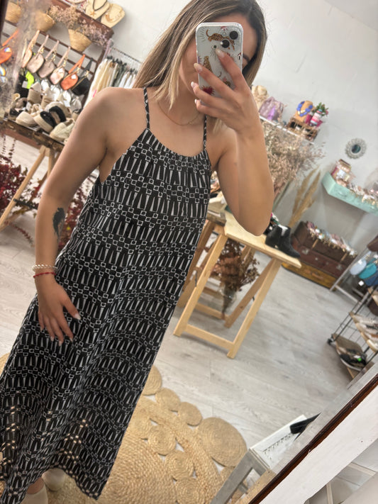 Vestido alças finas preto/branco