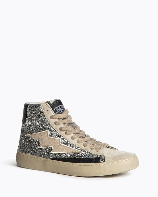 Botas Sapatilha glitter prata raio bege