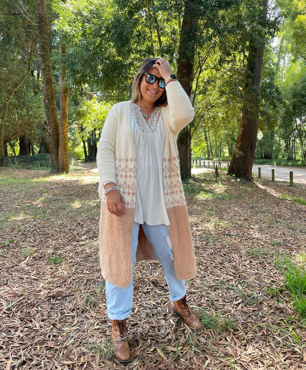 Casaco midi com estampado camel e cru lurex TS.olitta