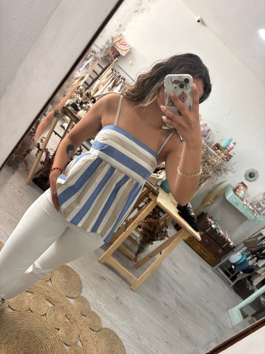 Túnica riscas azul/bege/branco