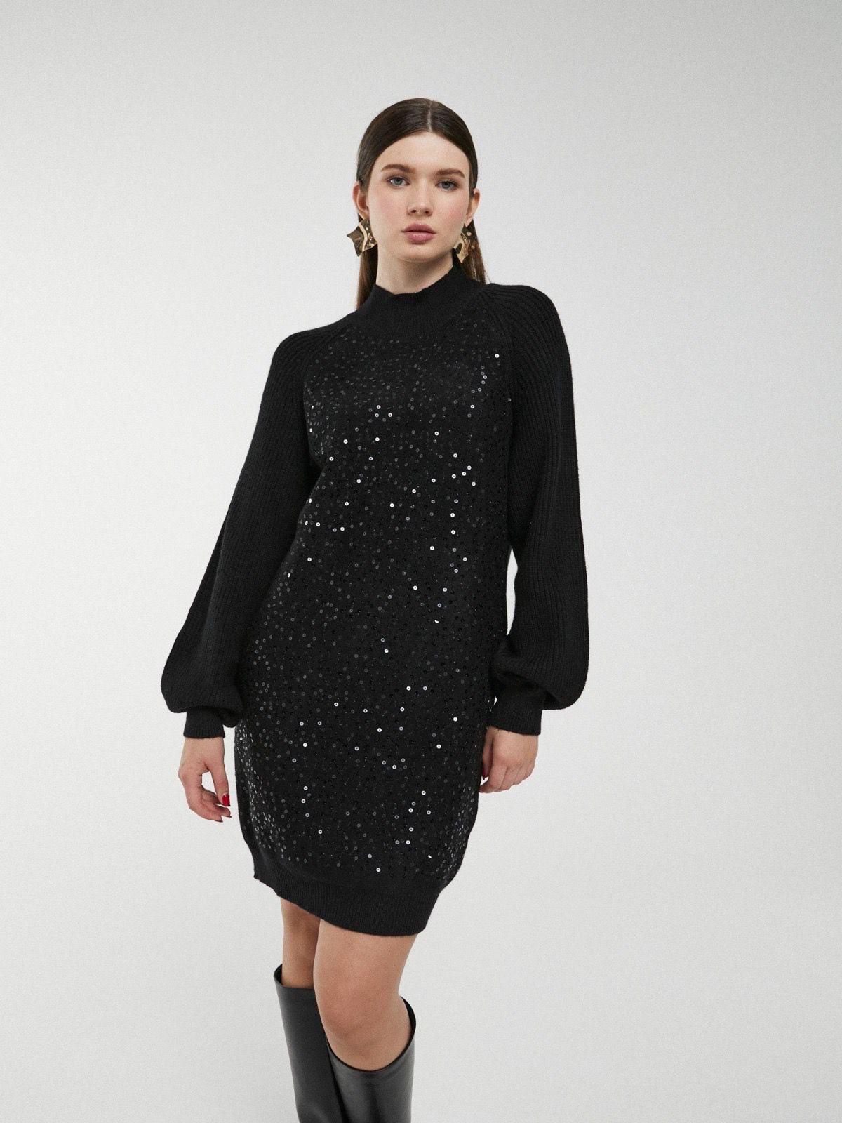 Vestido Camisolão camel com  lantejoulas frontais