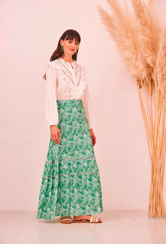 Saia de cruzar com estampado verde folhas GF.Naiala