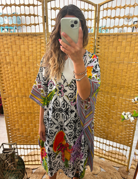 Túnica/ Saída de praia estampado tropical