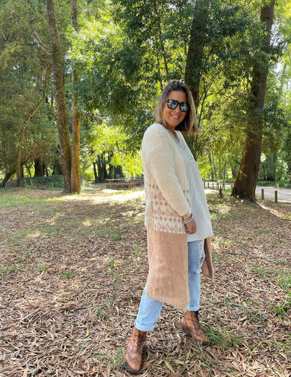 Casaco midi com estampado camel e cru lurex TS.olitta