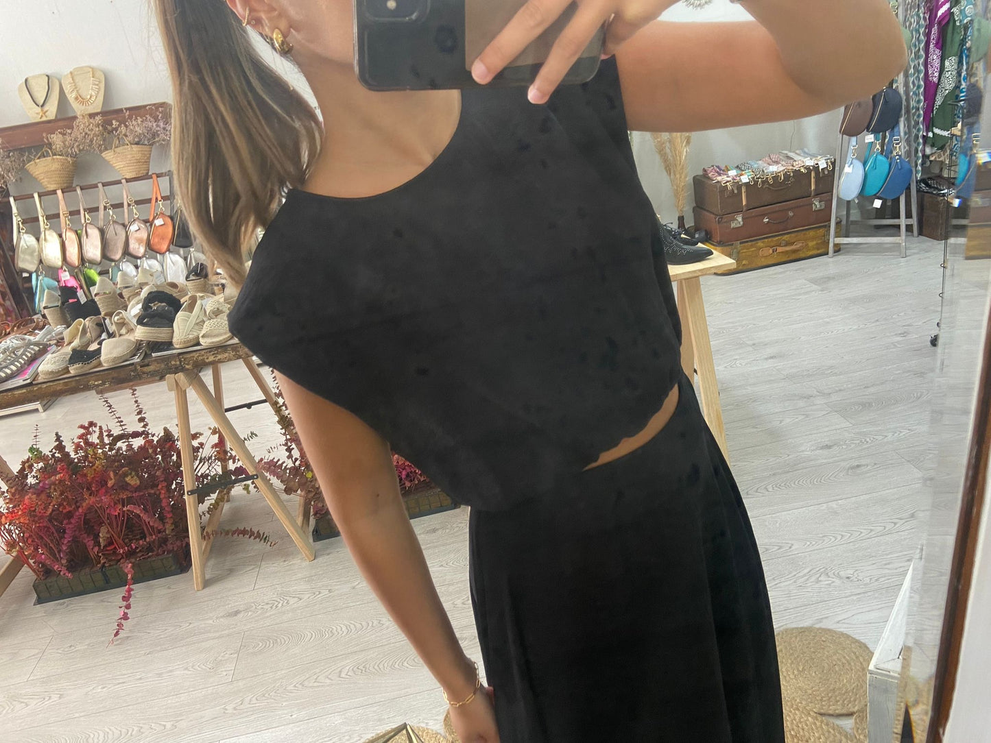 Conjunto túnica e saia caqui