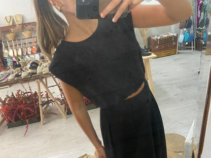 Conjunto túnica e saia caqui