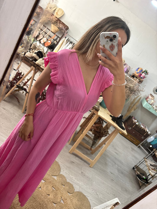Vestido algodão rosa