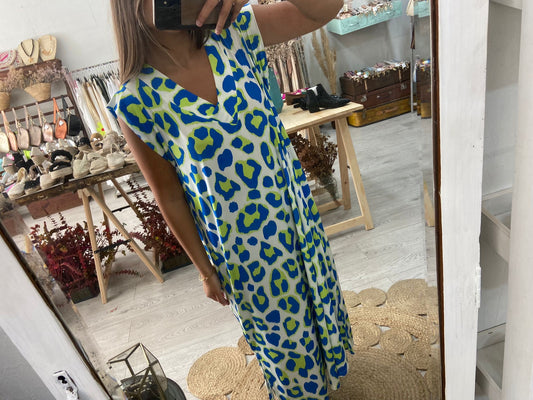 Vestido animal print azulão/verde