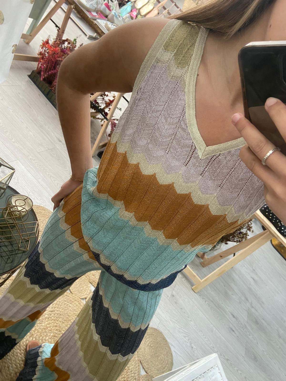 Top zig zag colorido lurex